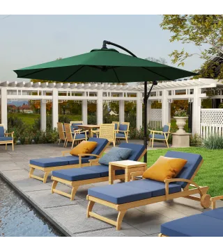 Sombrilla de Jardín Ø300x250 cm Parasol Excéntrico Inclinable con Manivela Base Cruzada y Soporte de Acero Verde