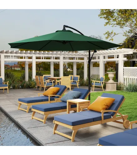 Sombrilla de Jardín Ø300x250 cm Parasol Excéntrico Inclinable con Manivela Base Cruzada y Soporte de Acero Verde