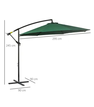 Sombrilla de Jardín Ø300x250 cm Parasol Excéntrico Inclinable con Manivela Base Cruzada y Soporte de Acero Verde