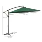 Sombrilla de Jardín Ø300x250 cm Parasol Excéntrico Inclinable con Manivela Base Cruzada y Soporte de Acero Verde