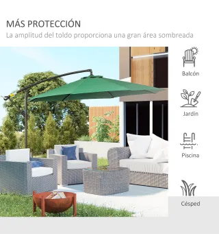 Sombrilla de Jardín Ø300x250 cm Parasol Excéntrico Inclinable con Manivela Base Cruzada y Soporte de Acero Verde