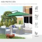 Sombrilla de Jardín Ø300x250 cm Parasol Excéntrico Inclinable con Manivela Base Cruzada y Soporte de Acero Verde