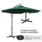 Sombrilla de Jardín Ø300x250 cm Parasol Excéntrico Inclinable con Manivela Base Cruzada y Soporte de Acero Verde