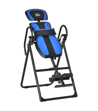 Tabla de Inversión Plegable con Ruedas Altura Ajustable 140-203 cm con Cinturón de Seguridad Carga 110kg Negro y Azul