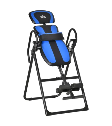 Tabla de Inversión Plegable con Ruedas Altura Ajustable 140-203 cm con Cinturón de Seguridad Carga 110kg Negro y Azul