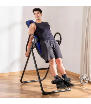 Tabla de Inversión Plegable con Ruedas Altura Ajustable 140-203 cm con Cinturón de Seguridad Carga 110kg Negro y Azul