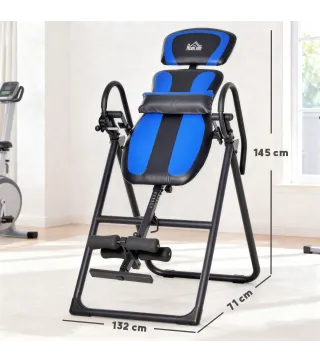 Tabla de Inversión Plegable con Ruedas Altura Ajustable 140-203 cm con Cinturón de Seguridad Carga 110kg Negro y Azul