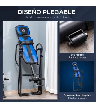 Tabla de Inversión Plegable con Ruedas Altura Ajustable 140-203 cm con Cinturón de Seguridad Carga 110kg Negro y Azul