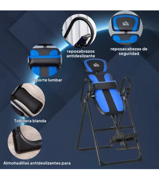 Tabla de Inversión Plegable con Ruedas Altura Ajustable 140-203 cm con Cinturón de Seguridad Carga 110kg Negro y Azul