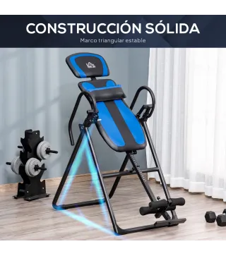 Tabla de Inversión Plegable con Ruedas Altura Ajustable 140-203 cm con Cinturón de Seguridad Carga 110kg Negro y Azul