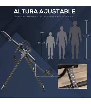 Tabla de Inversión Plegable con Ruedas Altura Ajustable 140-203 cm con Cinturón de Seguridad Carga 110kg Negro y Azul