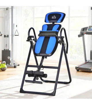 Tabla de Inversión Plegable con Ruedas Altura Ajustable 140-203 cm con Cinturón de Seguridad Carga 110kg Negro y Azul