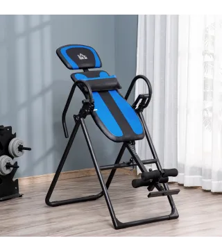 Tabla de Inversión Plegable con Ruedas Altura Ajustable 140-203 cm con Cinturón de Seguridad Carga 110kg Negro y Azul