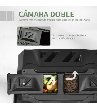 Compostador de Tambor Giratorio con Capacidad 160 Litros de Doble Cámara y Ventilación Marco de Acero 71x65x96cm Negro