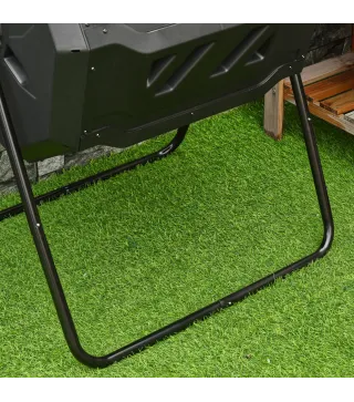 Compostador de Tambor Giratorio con Capacidad 160 Litros de Doble Cámara y Ventilación Marco de Acero 71x65x96cm Negro