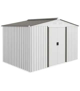 Caseta de Jardín 277x195x192 cm Cobertizo de Exterior Metálico para Almacenamiento de Herramientas Plata y Gris