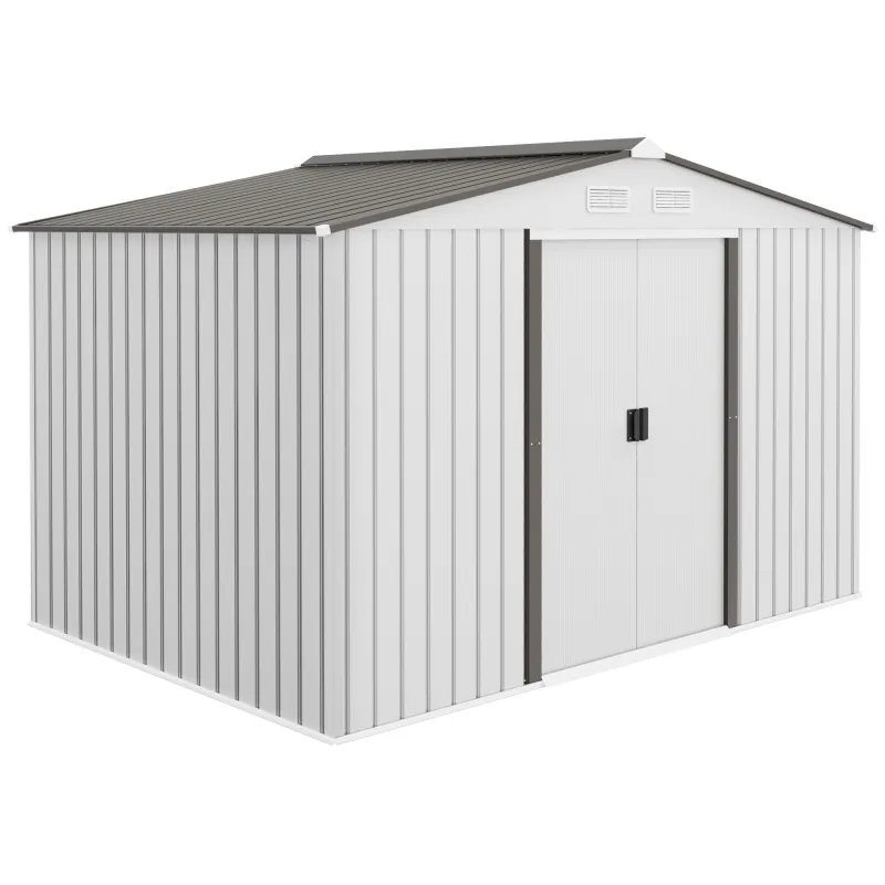 Caseta de Jardín 277x195x192 cm Cobertizo de Exterior Metálico para Almacenamiento de Herramientas Plata y Gris Caseta de Jardín 277x195x192 cm Cobertizo de Exterior Metálico para Almacenamiento de Herramientas Plata y Gris