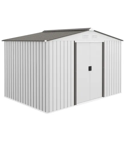 Caseta de Jardín 277x195x192 cm Cobertizo de Exterior Metálico para Almacenamiento de Herramientas Plata y Gris