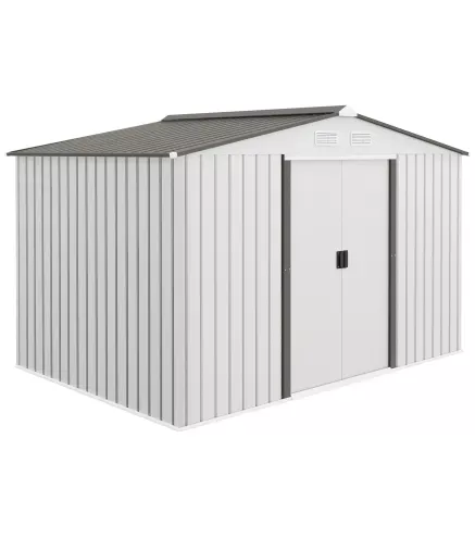 Caseta de Jardín 277x195x192 cm Cobertizo de Exterior Metálico para Almacenamiento de Herramientas Plata y Gris