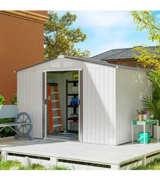 Caseta de Jardín 277x195x192 cm Cobertizo de Exterior Metálico para Almacenamiento de Herramientas Plata y Gris