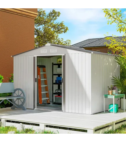 Caseta de Jardín 277x195x192 cm Cobertizo de Exterior Metálico para Almacenamiento de Herramientas Plata y Gris
