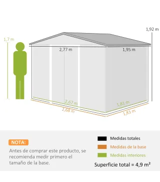 Caseta de Jardín 277x195x192 cm Cobertizo de Exterior Metálico para Almacenamiento de Herramientas Plata y Gris