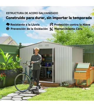 Caseta de Jardín 277x195x192 cm Cobertizo de Exterior Metálico para Almacenamiento de Herramientas Plata y Gris