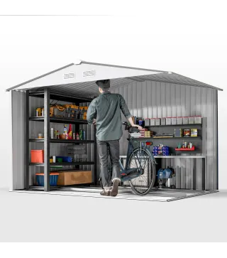 Caseta de Jardín 277x195x192 cm Cobertizo de Exterior Metálico para Almacenamiento de Herramientas Plata y Gris