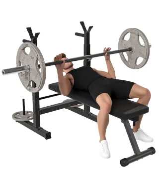 Banco de Musculación con Soporte para Barra y Estación de Dips Carga 220 kg para Entrenamiento en Casa Gimnasio