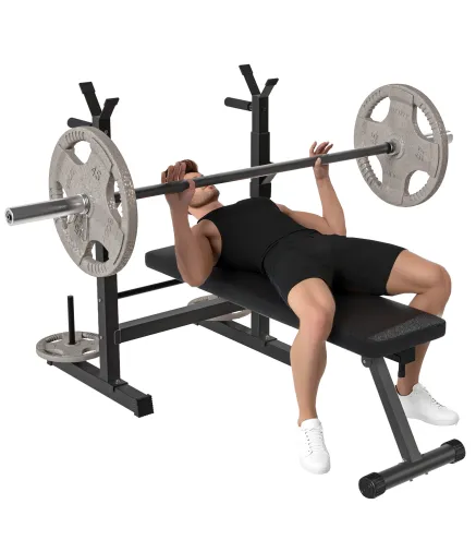 Banco de Musculación con Soporte para Barra y Estación de Dips Carga 220 kg para Entrenamiento en Casa Gimnasio