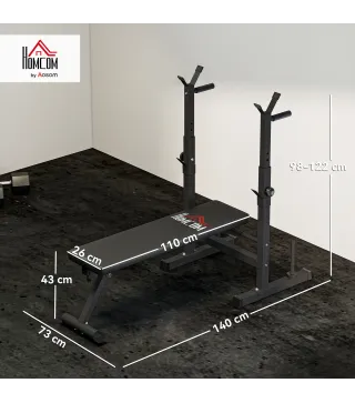 Banco de Musculación con Soporte para Barra y Estación de Dips Carga 220 kg para Entrenamiento en Casa Gimnasio