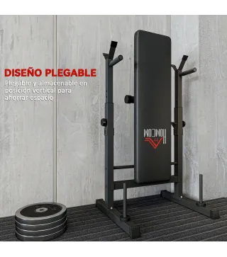 Banco de Musculación con Soporte para Barra y Estación de Dips Carga 220 kg para Entrenamiento en Casa Gimnasio