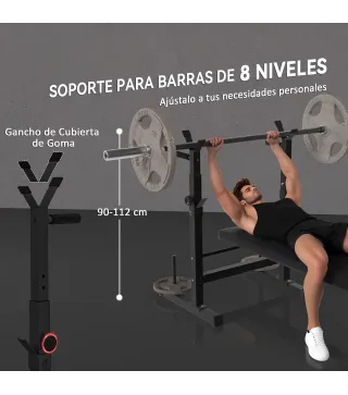 Banco de Musculación con Soporte para Barra y Estación de Dips Carga 220 kg para Entrenamiento en Casa Gimnasio