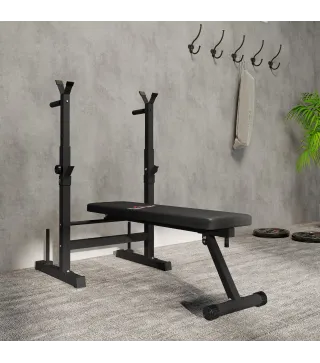 Banco de Musculación con Soporte para Barra y Estación de Dips Carga 220 kg para Entrenamiento en Casa Gimnasio