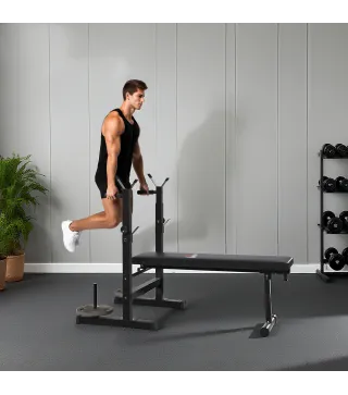 Banco de Musculación con Soporte para Barra y Estación de Dips Carga 220 kg para Entrenamiento en Casa Gimnasio