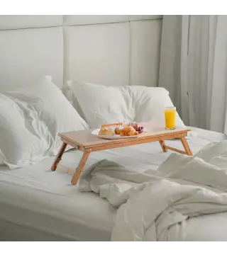 Mesa de Ordenador Portátil Bambú Bandeja de Cama Desayuno Plegable Reclinable Altura Ajustable Soporte Escritorio de reg