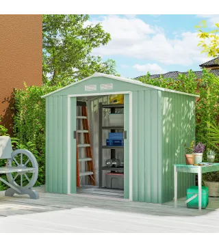 Caseta de Jardín 213x130x185 cm Cobertizo de Exterior Metálico para Almacenamiento de Herramientas Verde Claro