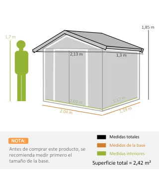 Caseta de Jardín 213x130x185 cm Cobertizo de Exterior Metálico para Almacenamiento de Herramientas Verde Claro