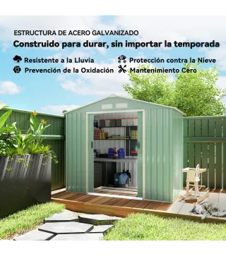 Caseta de Jardín 213x130x185 cm Cobertizo de Exterior Metálico para Almacenamiento de Herramientas Verde Claro