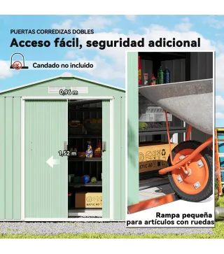 Caseta de Jardín 213x130x185 cm Cobertizo de Exterior Metálico para Almacenamiento de Herramientas Verde Claro