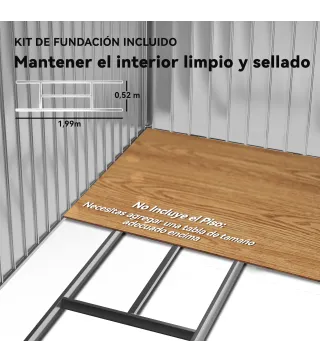Caseta de Jardín 213x130x185 cm Cobertizo de Exterior Metálico para Almacenamiento de Herramientas Verde Claro