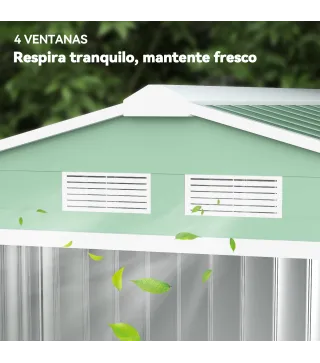 Caseta de Jardín 213x130x185 cm Cobertizo de Exterior Metálico para Almacenamiento de Herramientas Verde Claro