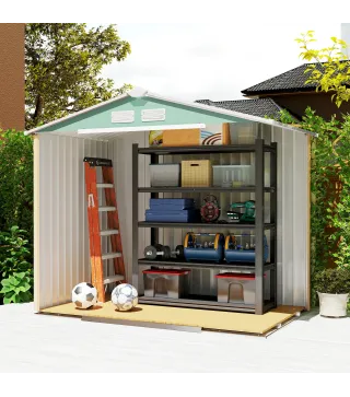 Caseta de Jardín 213x130x185 cm Cobertizo de Exterior Metálico para Almacenamiento de Herramientas Verde Claro