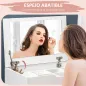 Tocador de Maquillaje con Taburete Oculto Espejo Abatible Cajón y 7 Compartimentos Taburete con Almacenamiento Blanco