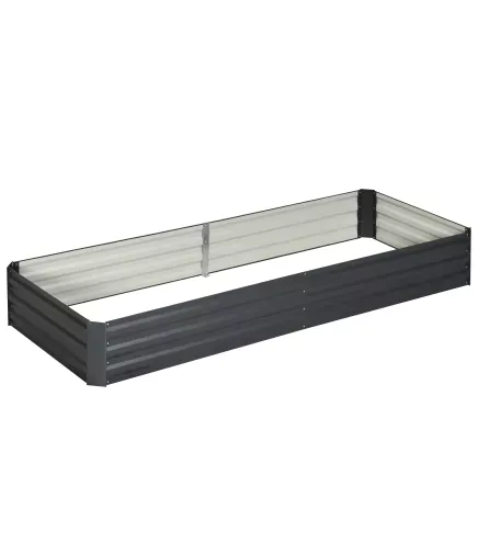 Jardinera Elevada de Acero Galvanizado Rectangular para Exteriores con Fondo Abierto 241x90,5x30 cm Gris