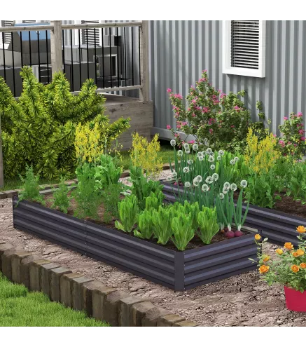 Jardinera Elevada de Acero Galvanizado Rectangular para Exteriores con Fondo Abierto 241x90,5x30 cm Gris