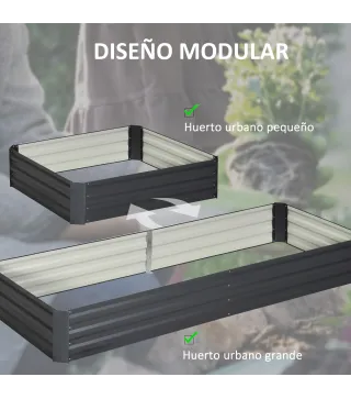 Jardinera Elevada de Acero Galvanizado Rectangular para Exteriores con Fondo Abierto 241x90,5x30 cm Gris