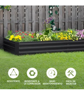 Jardinera Elevada de Acero Galvanizado Rectangular para Exteriores con Fondo Abierto 241x90,5x30 cm Gris