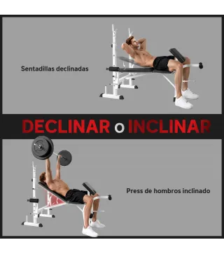 Banco de Musculación Inclinable con Soporte para Barra Ajustable Extensión de Piernas y Curl de Predicador para Gimnasio