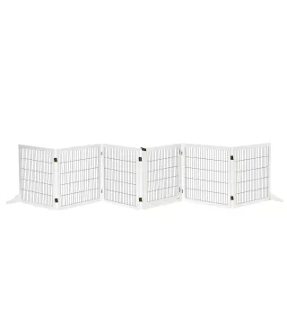 Barrera de Seguridad para Perros Plegable de Madera para Escaleras y Puertas con Soporte de Pie 432x36x70 cm Blanco